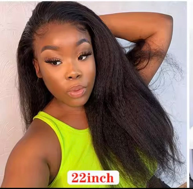 13x4 Kinky Straight Lace Front Wigs Human Hair For Women Yaki Straight Lace Front Wig Remy Hair Brazilian Virgin Human Hair Wigs,22 inch